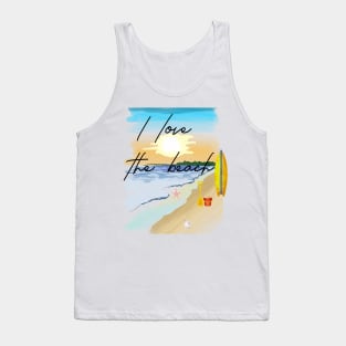 I LOVE THE BEACH - WATERCOLOR RETRO SURFBOARD DESIGN Tank Top